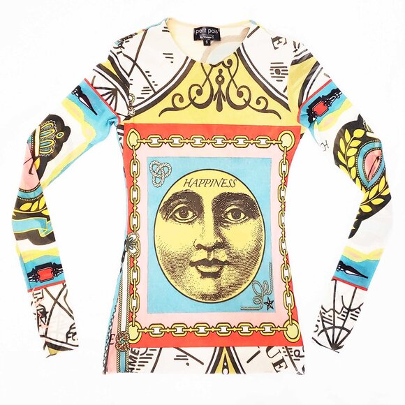 Petit Pois Viviana G Womens Printed Nylon Mesh Happiness Journey Long Sleeve Top - Picture 1 of 10